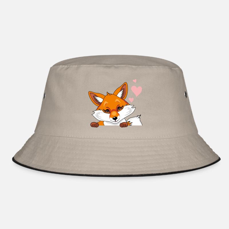 Peeking cute shy fox with hearts - Bucket Hat - khaki/black