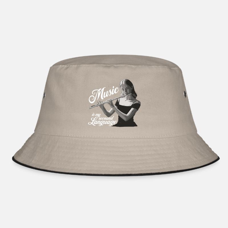 Querflöte - Music is my second language - Bucket Hat - Khaki/Schwarz