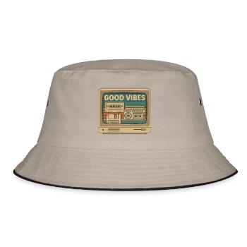 Glücksgefühle – Retro Technik Design - Bucket Hat - Khaki/Schwarz - Vorne