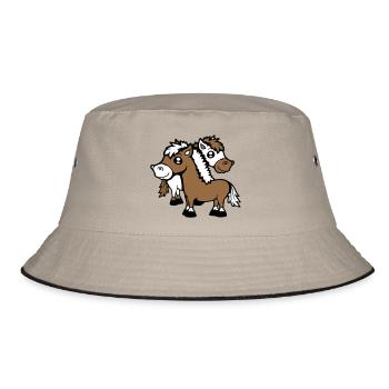 2 Pferde Mann Frau Liebespaar Freunde Liebe Team - Bucket Hat - Khaki/Schwarz - Vorne