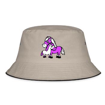 2 Süße Pferde Kind Familie Mama Papa Mutter Vater - Bucket Hat - Khaki/Schwarz - Vorne