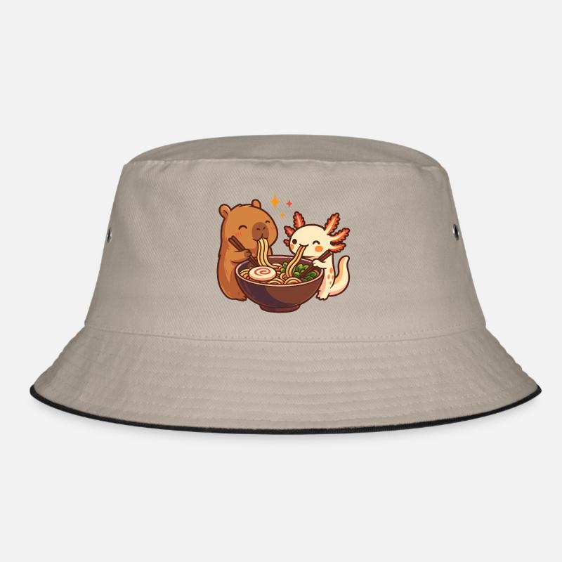 Capybara with Axolotl Eats Noodles Ramen kawaii Bucket Hat
