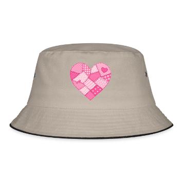Patchwork Heart in Pink Quilt - Bucket Hat - khaki/black - Front