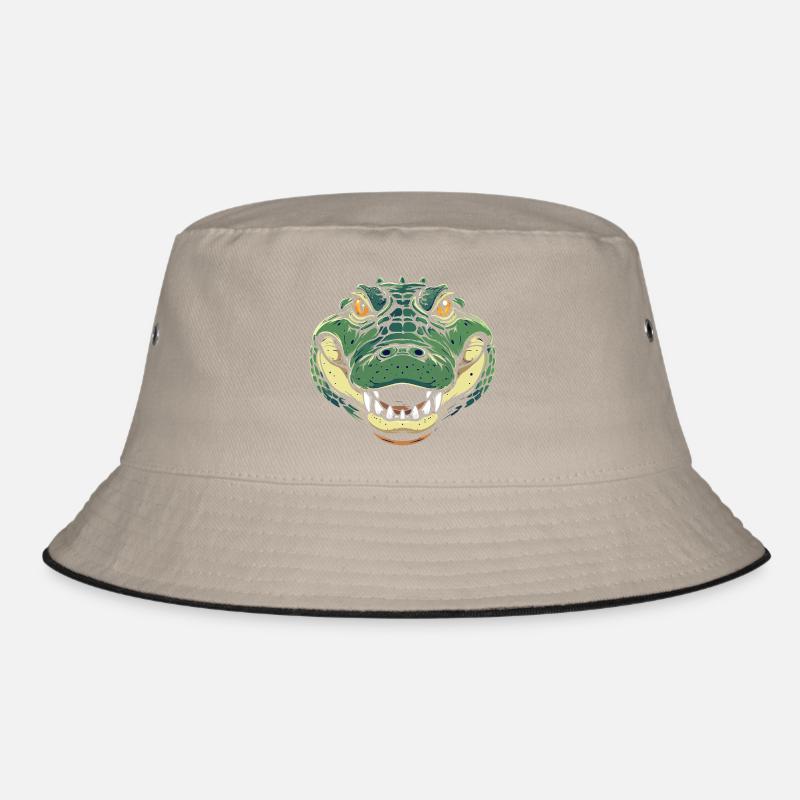 Krokodil Kopf Comic Illustration Krokodilkopf Mode Bucket Hat