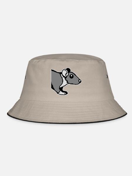 Ratte Vorderseite Halb Neugierig Lustig Nagetier - Bucket Hat - Khaki/Schwarz - Vorne