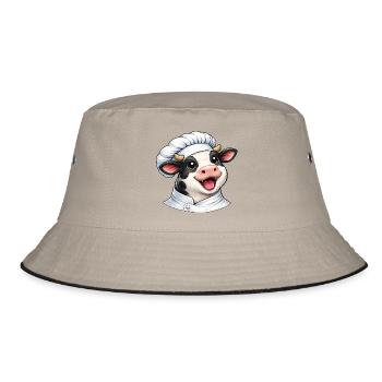 Cute Cow as a Cook Cartoon - Bucket Hat - khaki/black - Front