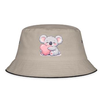 Kleiner Koala kuschelt Herz - Bucket Hat - Khaki/Schwarz - Vorne