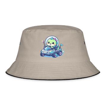 Kawaii Dino in the Space Rover - Bucket Hat - khaki/black - Front