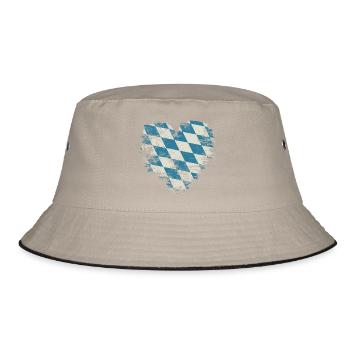 Retro Bavaria Heart with Blue White Diamond Pattern - Bucket Hat - khaki/black - Front