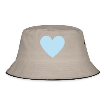 Pastellblaues Herzmotiv minimalistischer Look - Bucket Hat - Khaki/Schwarz - Vorne