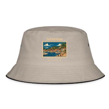 Saint-Barthélemy Gustavia Vintage Reisemarke - Bucket Hat - Khaki/Schwarz - Vorne