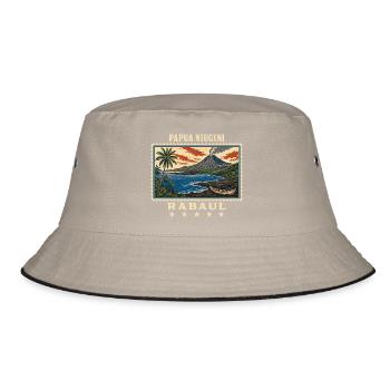 Papua-Neuguinea Rabaul Vintage Reisemarke - Bucket Hat - Khaki/Schwarz - Vorne