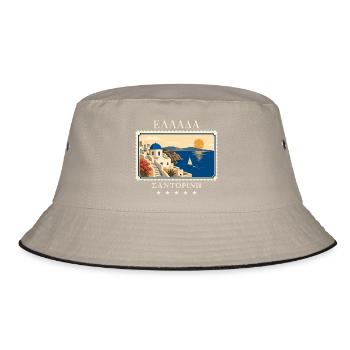 Griechenland Santorini Vintage Reisemarke - Bucket Hat - Khaki/Schwarz - Vorne
