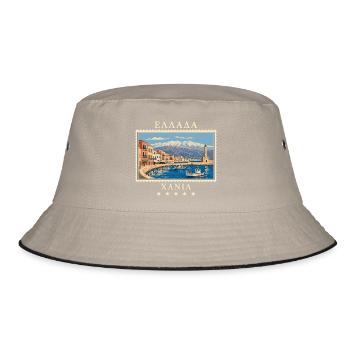 Griechenland Chania Vintage Reisemarke - Bucket Hat - Khaki/Schwarz - Vorne