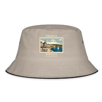 Frankreich Bordeaux Vintage Reisemarke - Bucket Hat - Khaki/Schwarz - Vorne