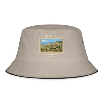 Italien Assisi Vintage Reisemarke - Bucket Hat - Khaki/Schwarz - Vorne