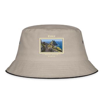 Irland Skellig Michael Vintage Reisemarke - Bucket Hat - Khaki/Schwarz - Vorne