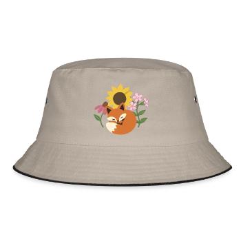 Schlafender Fuchs · Pflanzenillustration · Blumen - Bucket Hat - Khaki/Schwarz - Vorne