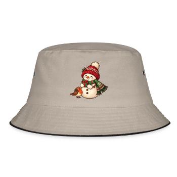 Winterschneemann Pixelkunst mit Geschenk - Bucket Hat - Khaki/Schwarz - Vorne