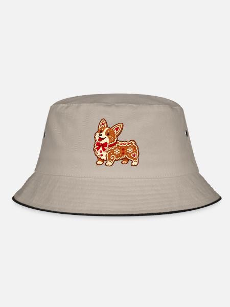 Lebkuchen-Corgi mit Schleife - Bucket Hat - Khaki/Schwarz