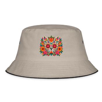 Siamesische Blüten-Zuckerschädelkatze | Pyrenäenlinien-Labor - Bucket Hat - Khaki/Schwarz - Vorne