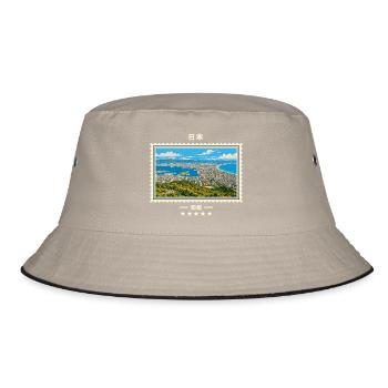 Japan Hakodate Vintage Reisemarke - Bucket Hat - Khaki/Schwarz - Vorne