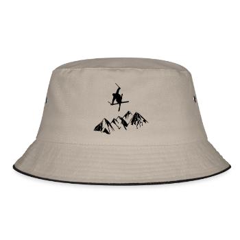Berge mit Skifahrer - Bucket Hat - Khaki/Schwarz - Vorne