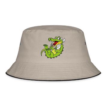 Kroko Kaiman Reptilien Tiere - Bucket Hat - Khaki/Schwarz - Vorne