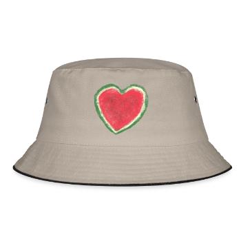 Melon, Watermelon, Watercolor, Heart - Bucket Hat - khaki/black - Front