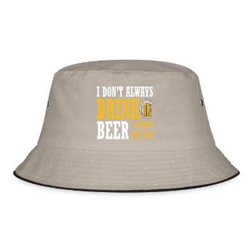 Humorvolles Bier-Spruchdesign für Geselligkeit - Bucket Hat - Khaki/Schwarz - Vorne