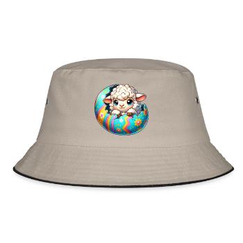 Colorful Lamb Hatching from Easter Egg Cartoon - Bucket Hat - khaki/black - Front