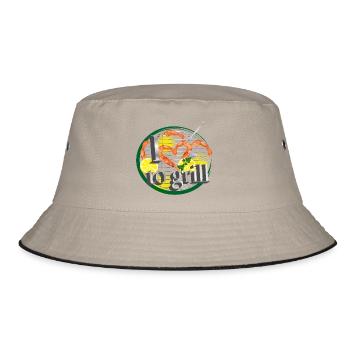 A barbecue with lemons and prawns in the shape of a heart - Bucket Hat - khaki/black - Front