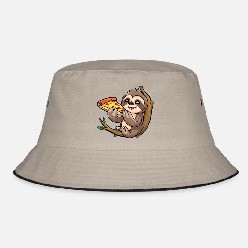 Sloth on Branch with Pizza Cartoon Bucket Hat