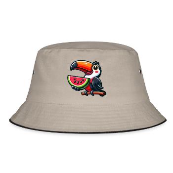 Vogel Tukan Paradiesvogel Melone Wassermelone - Bucket Hat - Khaki/Schwarz - Vorne