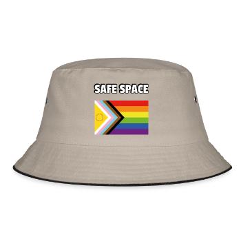SAFE SPACE Inklusive Pride-Fortschrittsflagge - Bucket Hat - Khaki/Schwarz - Vorne