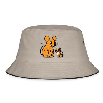 Cuddly Mouse and Kitten Duo - Bucket Hat - khaki/black - Front