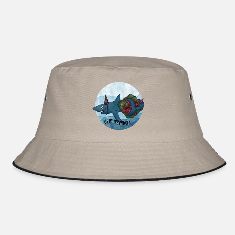 Geburtstagshai mit Geschenk - Bucket Hat - Khaki/Schwarz