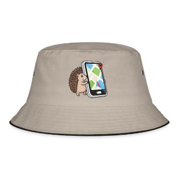 Lustig Igel Smartphone GPS Stadtplaner Geocaching - Bucket Hat - Khaki/Schwarz - Vorne