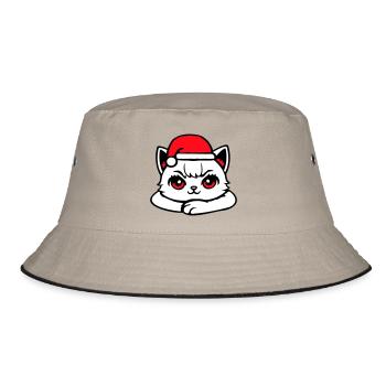 Katze Selbstbewusst Weihnachtsmütze Süß Kätzchen - Bucket Hat - Khaki/Schwarz - Vorne