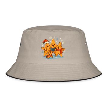 Weihnachten singende Seesterne Maritim - Bucket Hat - Khaki/Schwarz - Vorne
