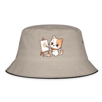 Kawaii Painter Cat on Pastel Palette - Bucket Hat - khaki/black - Front
