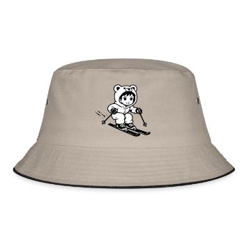 Ski Bärchen im Anime Style - Bucket Hat - Khaki/Schwarz - Vorne