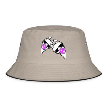 2 Lamas Kaugummiblasen Seite Team Freunde Crew - Bucket Hat - Khaki/Schwarz - Vorne