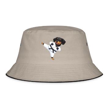 Süßer Rottweiler Dackel Karate Cartoon Kampfsport - Bucket Hat - Khaki/Schwarz - Vorne