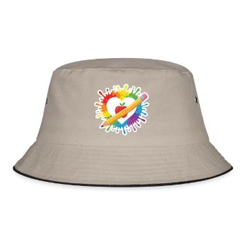 Lehrer Herz Regenbogen Apfel Buntstift Schule - Bucket Hat - Khaki/Schwarz - Vorne