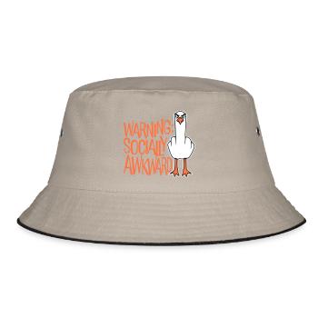 Warning Socially Awkward Möwe Mittelfinger Frech - Bucket Hat - Khaki/Schwarz - Vorne