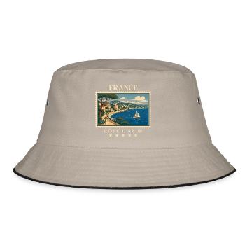 Frankreich Côte d’Azur Vintage Reisemarke - Bucket Hat - Khaki/Schwarz - Vorne