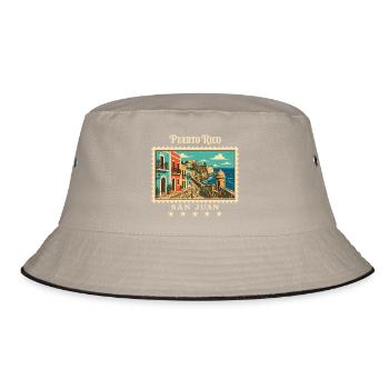 Puerto Rico San Juan Vintage Reisemarke - Bucket Hat - Khaki/Schwarz - Vorne