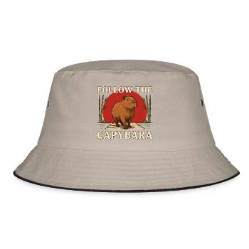 Folge der Capybara – Vintage-Tierdesign - Bucket Hat - Khaki/Schwarz - Vorne