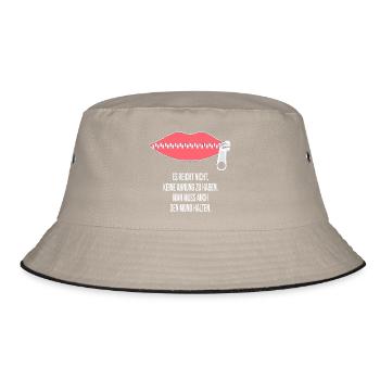 Reißverschluss Mund – Keine Ahnung, Mund halten - Bucket Hat - Khaki/Schwarz - Vorne